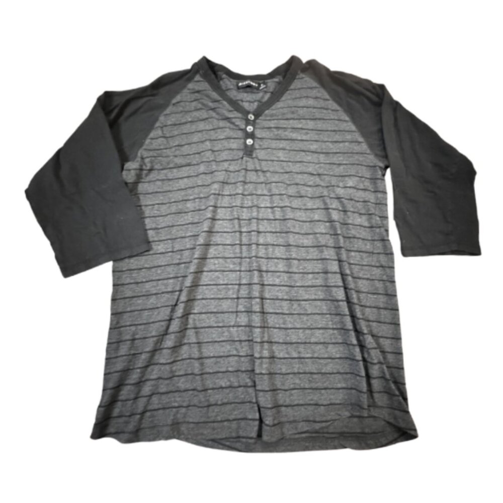 Dichotomy Men’s XL Gray Striped Henley Raglan 3/4 Sleeve Shirt